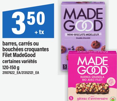 BARRES, CARRÉS OU BOUCHÉES CROQUANTES FILET MADEGOOD, 120-150 g
