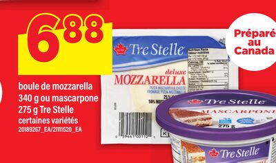 BOULE DE MOZZARELLA, 340 g ou MASCARPONE, 275 g TRE STELLE