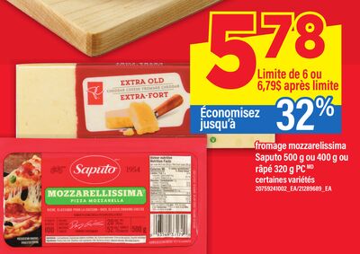 FROMAGE MOZZARELISSIMA SAPUTO 500 G OU 400 G OU RÂPÉ 320 G PC