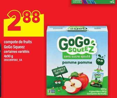 COMPOTE DE FRUITS GOGO SQUEEZ, 4x90 g