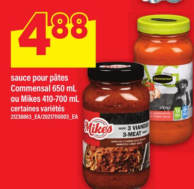 SAUCE POUR PÂTES COMMENSAL 650 ML OU MIKES 410-700 ML