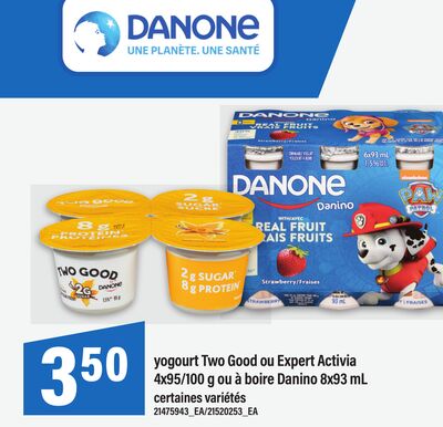 YOGOURT TWO GOOD OU EXPERT ACTIVIA, 4X95/100 G OU À BOIRE DANINO, 8X93 ML