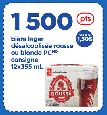 BIÈRE LAGER DÉSALCOOLISÉE ROUSSE OU BLONDE PC, 12x355 mL