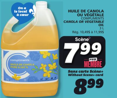 HUILE DE CANOLA OU VÉGÉTALE COMPLIMENTS