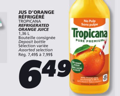 JUS D'ORANGE RÉFRIGÉRÉ TROPICANA