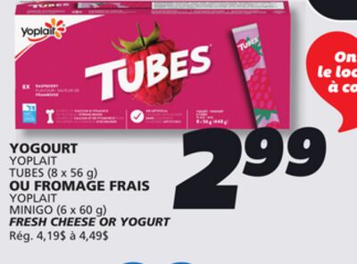 YOGOURT YOPLAIT TUBES (8 x 56 g) OU FROMAGE FRAIS YOPLAIT MINIGO (6 x 60 g)