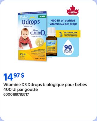 Vitamine d3 ddrops biologique pour bébés 400 ui par goutte