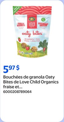 Bouchées de granola oaty bites de love child organics fraise et chou frisé 100 g