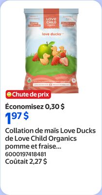 Collation de maïs love ducks de love child organics pomme et fraise ou carotte et pomme 30 g
