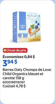 Barres oaty chomps de love child organics bleuet et carotte 138 g