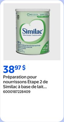 Préparation pour nourrissons étape 2 de similac à base de lait enrichi de calcium sans ogm 6-24 mois 850 g