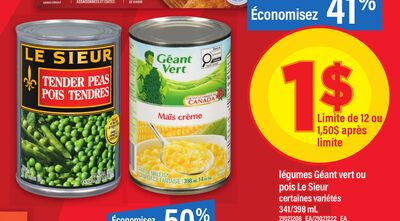 Légumes géant vert ou pois le sieur, 341/398 ml 341/398 ml