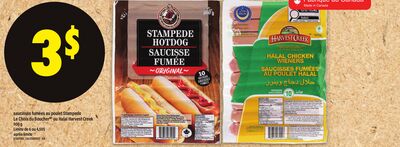 SAUCISSES FUMÉES AU POULET STAMPEDE LE CHOIX DU BOUCHERMC OU HALAL HARVEST CREEK, 900 G