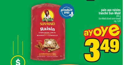 Pain aux raisins tranché sun‑maid