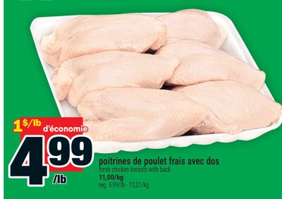 Poitrines de poulet frais avec dos