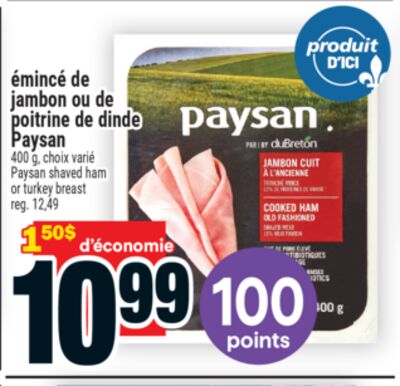 Émincé de jambon ou de poitrine de dinde paysan