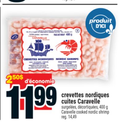 Crevettes nordiques cuites caravelle