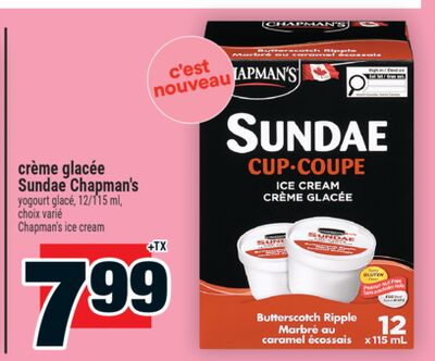 Crème glacée sundae chapman's