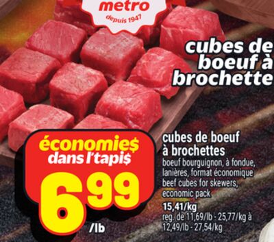 Cubes de boeuf à brochettes