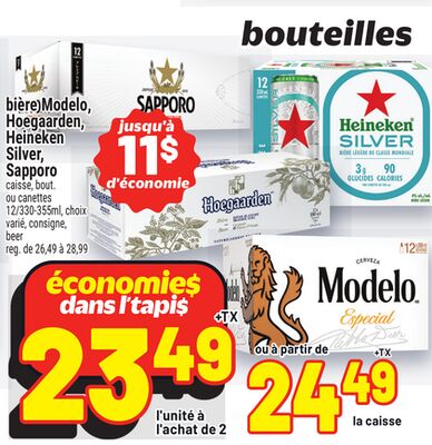 Bière modelo, hoegaarden, heineken silver, sapporo