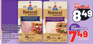 Émincé de jambon ou de poitrine de dinde maple leaf natural selections