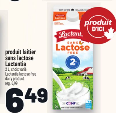 Produit laitier sans lactose lactantia