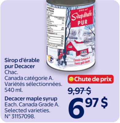 Sirop d'érable pur decacer
