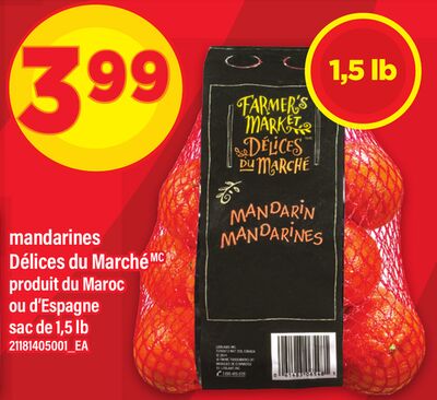 Mandarines délices du marché produit du maroc ou d'espagne sac de, 1,5 lb