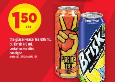 Thé glacé peace tea, 695 ml ou brisk, 710 ml