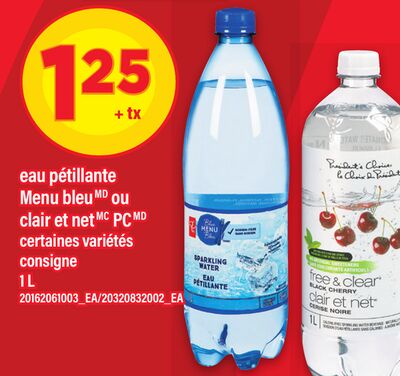 Eau pétillante menu bleu ou clair et net pc, 1 l