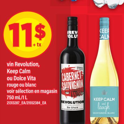 Vin revolution, keep calm ou dolce vita rouge ou blanc voir sélection en magasin, 750 ml/1 l