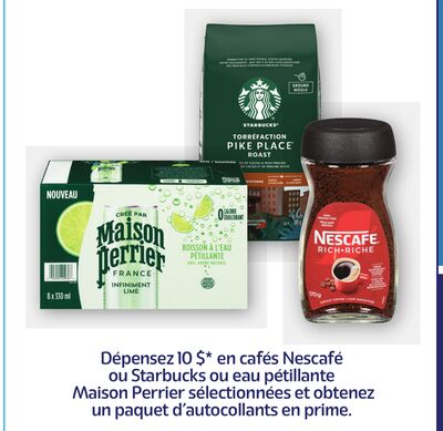 Cafés nescafé ou starbucks ou eau pétillante maison perrier sélectionnées