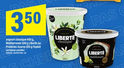 Yogourt classique, 650 g, méditerranée, 500 g liberté ou protéines source, 650 g yoplait