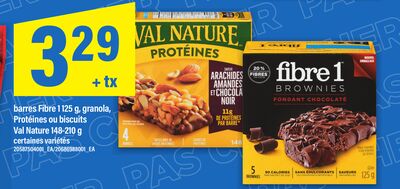 Barres fibre 1, granola, protéines ou biscuits val nature, 125 g/148-210 g