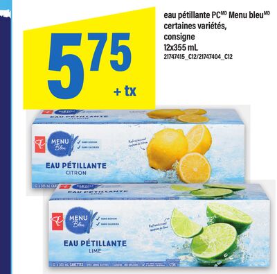 Eau pétillante pc menu bleu, 12x355 ml