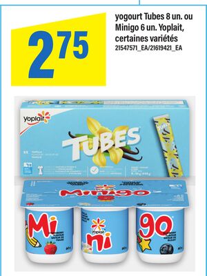 Yogourt tubes, 8 un. ou minigo, 6 un. yoplait