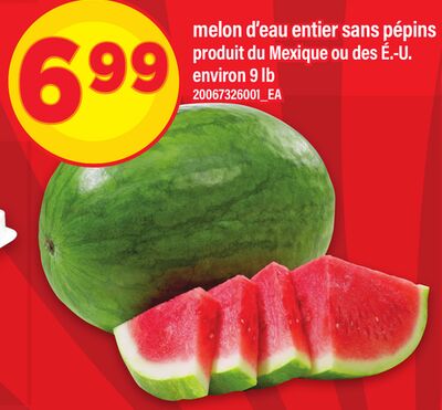 Melon d'eau entier sans pépins, 9 lb