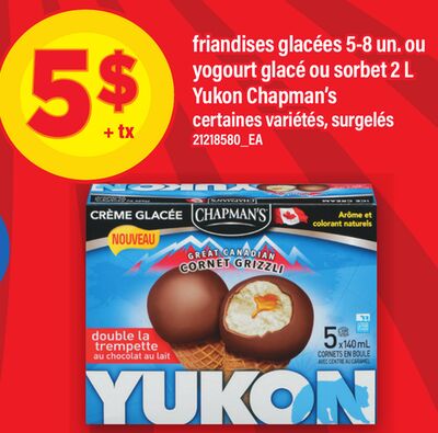 Friandises glacées 5-8 un. ou yogourt glacé ou sorbet 2 l yukon chapman's