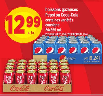 Boissons gazeuses pepsi ou coca-cola, 24x355 ml
