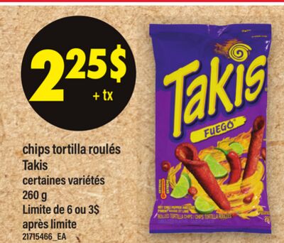 Chips tortilla roulés takis, 260 g