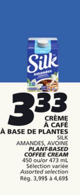 CRÈME À CAFÉ À BASE DE PLANTES. SILK AMANDES, AVOINE.