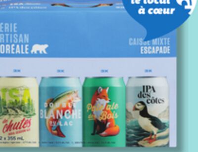 Bière. archibald. ensemble classique. brasseur de montréal édition estivale, boréale série artisan escapade ou/or unibroue mixte. 12 x 355 ml.