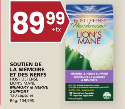 Soutien de la mémoire et des nerfs host defense lion's mane