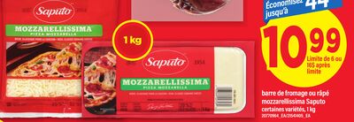 BARRE DE FROMAGE OU RÂPÉ MOZZARELLISSIMA SAPUTO, 1 KG