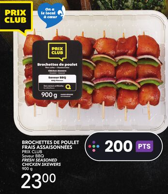 BROCHETTES DE POULET FRAIS ASSAISONNÉES PRIX CLUB