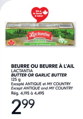 BEURRE OU BEURRE À L'AIL LACTANTIA