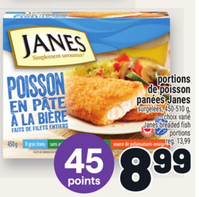 Portions de poisson panées janes