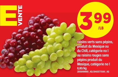 Raisins verts sans pépins ou raisins rouges sans pépins