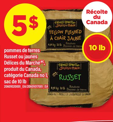 POMMES DE TERRES RUSSET OU JAUNES DÉLICES DU MARCHÉ, SAC DE 10 LB