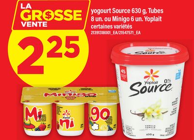 YOGOURT SOURCE 630 G, TUBES 8 UN. OU MINIGO 6 UN. YOPLAIT